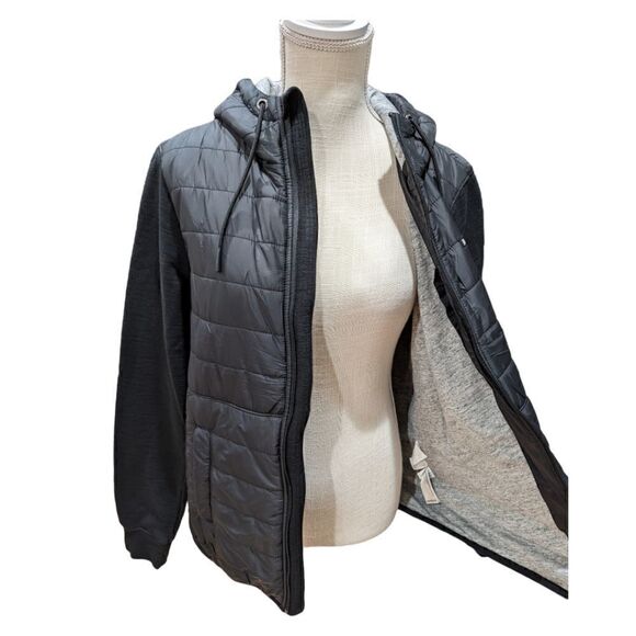 Roots Black Quilted Puffer Full Zip Hood Jacket Size S - Picture 6 of 8